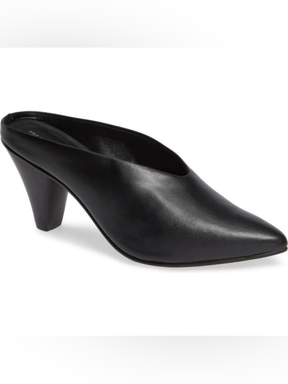 Treasure & Bond Black Leather Pointed-Toe Cone Mules Heels Size 5